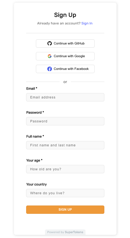 Prebuilt form with extra fields